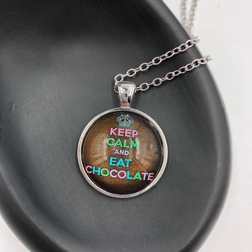 “Keep Calm and Eat Chocolate” Cabochon Necklace - Picture 4 of 8